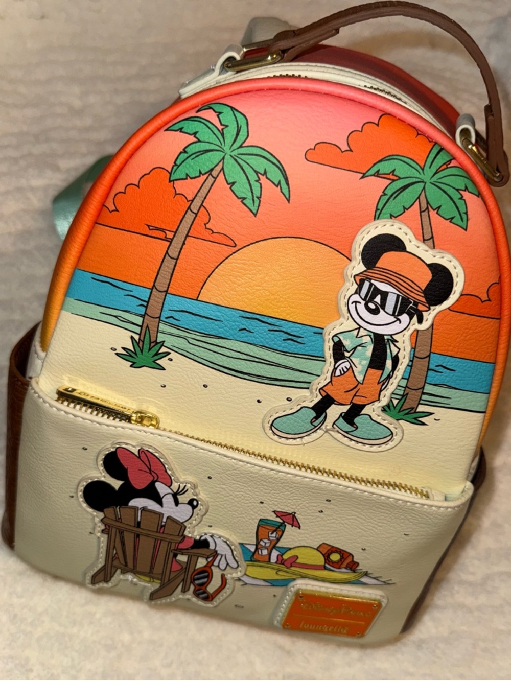 Disney Loungefly Mickey & Minnie Beach Sunset Mini Backpack - Orange Cream